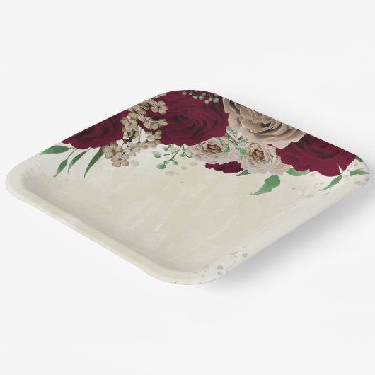 Burgunder Champagner Blume Hochzeit Pappteller (Gewinkelt)