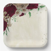 Burgunder Champagner Blume Hochzeit Pappteller (Vorderseite)