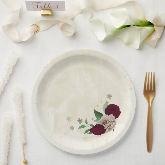 Burgunder Champagner Blume Hochzeit Pappteller (Hochzeit)