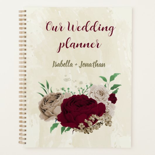Burgunder Champagner Blume Hochzeit Planer (Vorderseite)