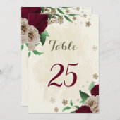 Burgunder Champagner Blume Tischnummer Karte (Vorne/Hinten)