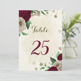 Burgunder Champagner Blume Tischnummer Karte