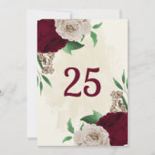 Burgunder Champagner Blume Tischnummer Karte (Vorderseite)