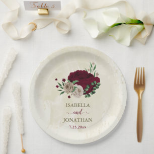 Burgunder Champagner Blumen Hochzeit Pappteller
