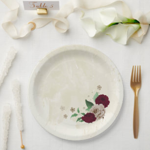 Burgunder Champagner Blumen Hochzeit Pappteller
