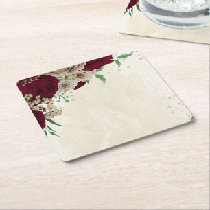 Burgunder Champagner Blumen Hochzeit Rechteckiger Pappuntersetzer