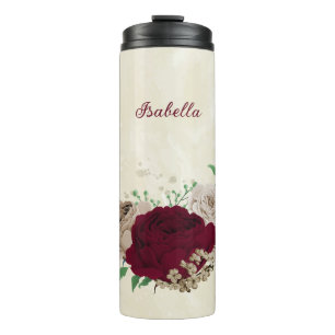 Burgunder Champagner Blumen Hochzeit  Thermosbecher