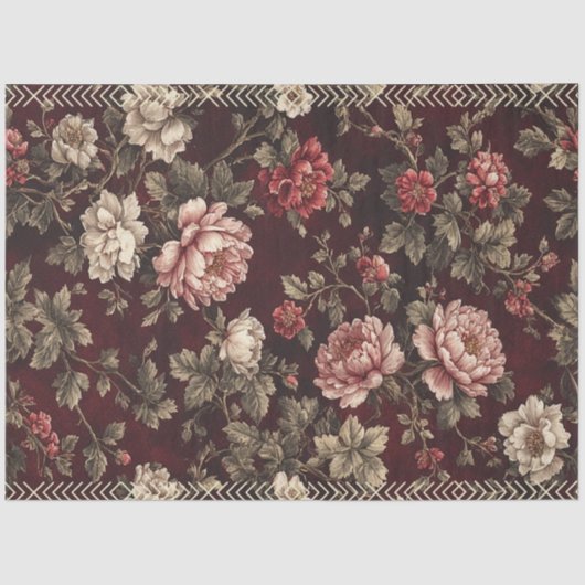 Burgunder Chinoiserie Weihnachten Romantische Blum Seidenpapier (Vorderseite)