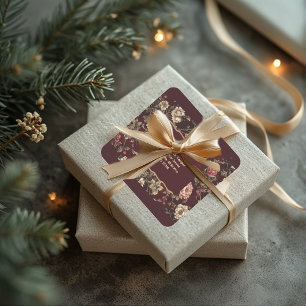 Burgunder Chinoiserie Weihnachten Romantische Hoch Quadratischer Aufkleber