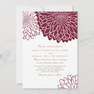 Burgunder-Chrysantheme Goldtext Einfache Hochzeit Einladung