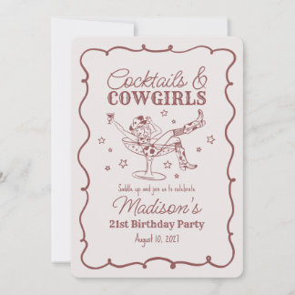 Burgunder Cocktails und Cowgirls Nash Birthday Einladung
