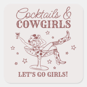 Burgunder Cocktails und Cowgirls Rodeo Bachelorett Quadratischer Aufkleber