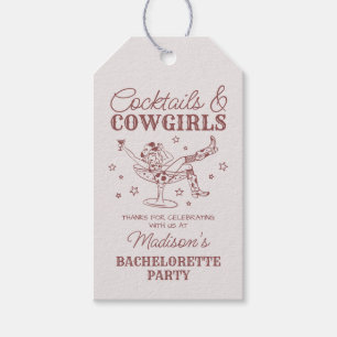 Burgunder-Cocktails und Cowgirls Rodeo Junggeselli Geschenkanhänger
