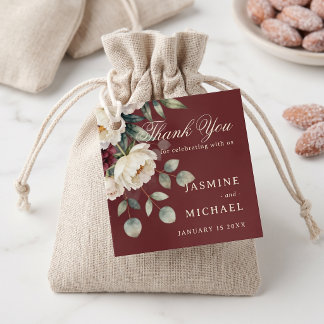 Burgunder-Cream-Pfingstrose Winterhochzeit Danke Geschenkanhänger
