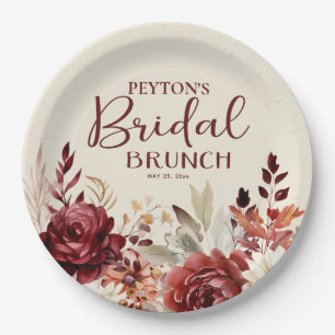 Burgunder-Creme-Blumen-Hochzeits-Brunch Pappteller