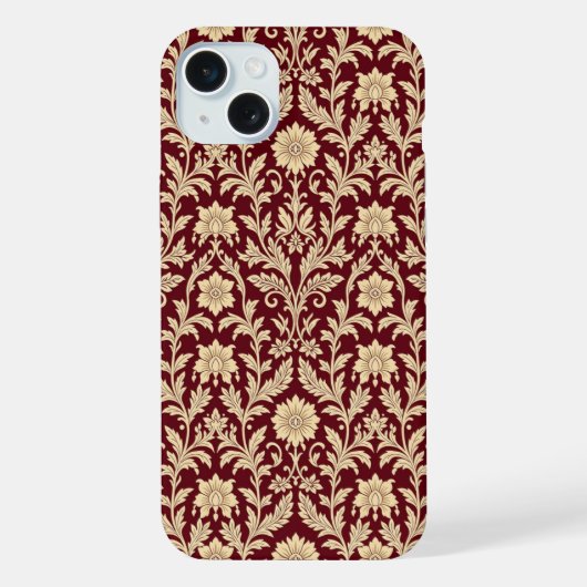 Burgunder-Creme-Blumendamast-iPhone-Hülle iPhone Hülle (Rückseite)