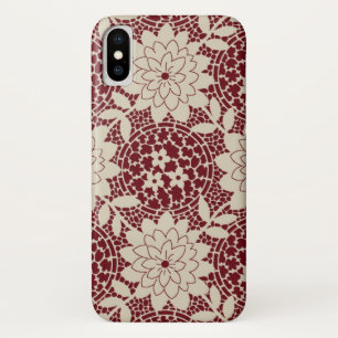 Burgunder-Creme-Blumenraster-Damaskus Case-Mate iPhone Hülle