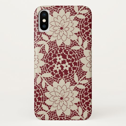 Burgunder-Creme-Blumenraster-Damaskus Case-Mate iPhone Hülle (Rückseite)