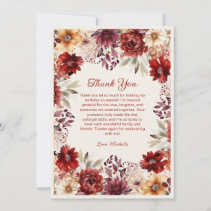 Burgunder Creme Florales Geburtstags Dankeschön Dankeskarte