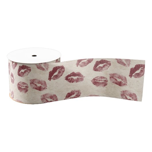 Burgunder Creme Lippen Kuss Brautparty Ripsband (Spule)