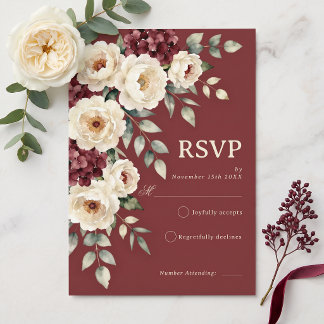 Burgunder-Creme-Moody-Floral-Herbsthochzeit RSVP Karte