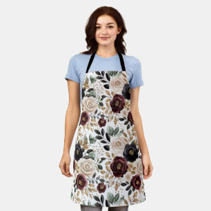 Burgunder Creme Schwarz Floral Schürze