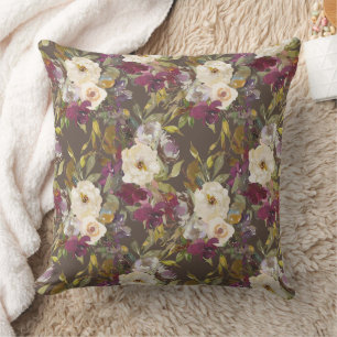 Burgunder Cremefarbene Florale Braun Elegant Kissen