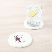 Burgunder-Dahlie-Blumenalphabet-Buchstabe-Monogram Getränkeuntersetzer (Seite)