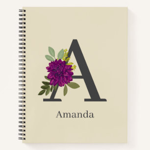 Burgunder-Dahlie-Blumenalphabet-Buchstabe-Monogram Notizblock