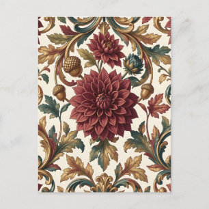 Burgunder-Dahlie Golden Acorn Barock-Blumenmuster Postkarte