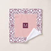 Burgunder Damast Muster, rot-geschmolzene Ränder Badhandtuch Set (Waschlappen)