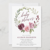 Burgunder-Dusche mit Blütenschatten Einladung (Vorderseite)