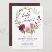 Burgunder-Dusche mit Blütenschatten Einladung (Vorne/Hinten)