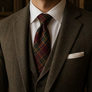 Burgunder-Erbe-Karo Old Money Tartan Krawatte