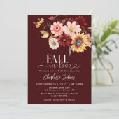 Burgunder Fall in Liebe Sonnenblumen Brautparty Einladung (Stehend Vorderseite)