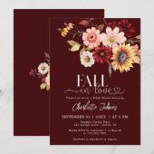 Burgunder Fall in Liebe Sonnenblumen Brautparty Einladung (Vorne/Hinten)