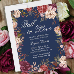 Burgunder Floral Blau Fall in Love Brautparty Einladung