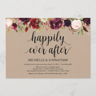 Burgunder Floral Elopement-Rezeption Kraft-Einladu Einladung