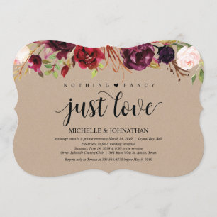 Burgunder Floral Elopement-Rezeption Kraft-Einladu Einladung