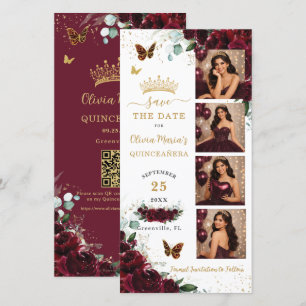 Burgunder Floral Foto Booth Quinceanera QR-Code Save The Date