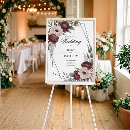 Burgunder Floral gerahmtes Hochzeitsposter Poster