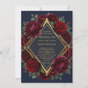 Burgunder Floral Goldrahmen Hochzeitseinladung Einladung