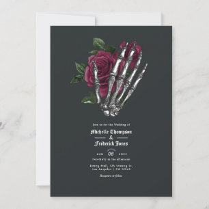 Burgunder Floral Gothic Hochzeits-QR-Code-Einladun Einladung