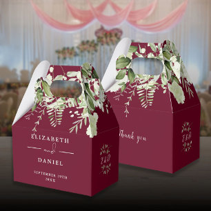 Burgunder Floral Grün Monogramm Hochzeit Geschenkschachtel