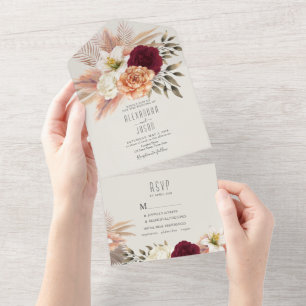 Burgunder Floral Grünzeug Einladung