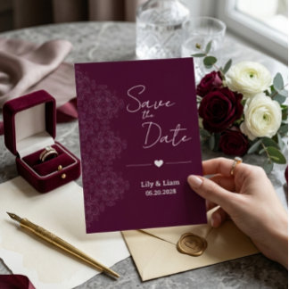 Burgunder Floral Save-the-Date-Hochzeitseinladung Einladung