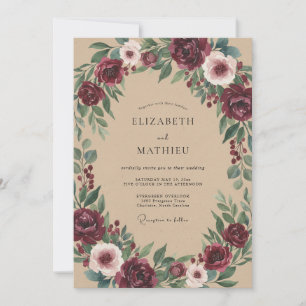 Burgunder Florale Bogen Romantik Hochzeit Einladung