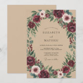 Burgunder Florale Bogen Romantik Hochzeit Einladung (Vorne/Hinten)