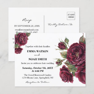 Burgunder Florale Budget-Hochzeitseinladung Postkarte