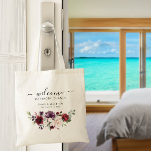 Burgunder Florale Destination Hochzeit Willkommen Tragetasche